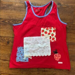 Upcycled Fruit Of The Loom Red Tank Top With Patchwork